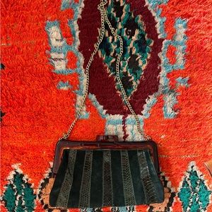 Vintage green clutch - leather and suede mix